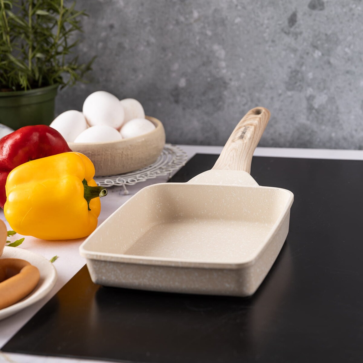 Patelnia tradycyjna marmurkowa prostokątna głęboka 18x14cm BEŻOWA KLAUSBERG