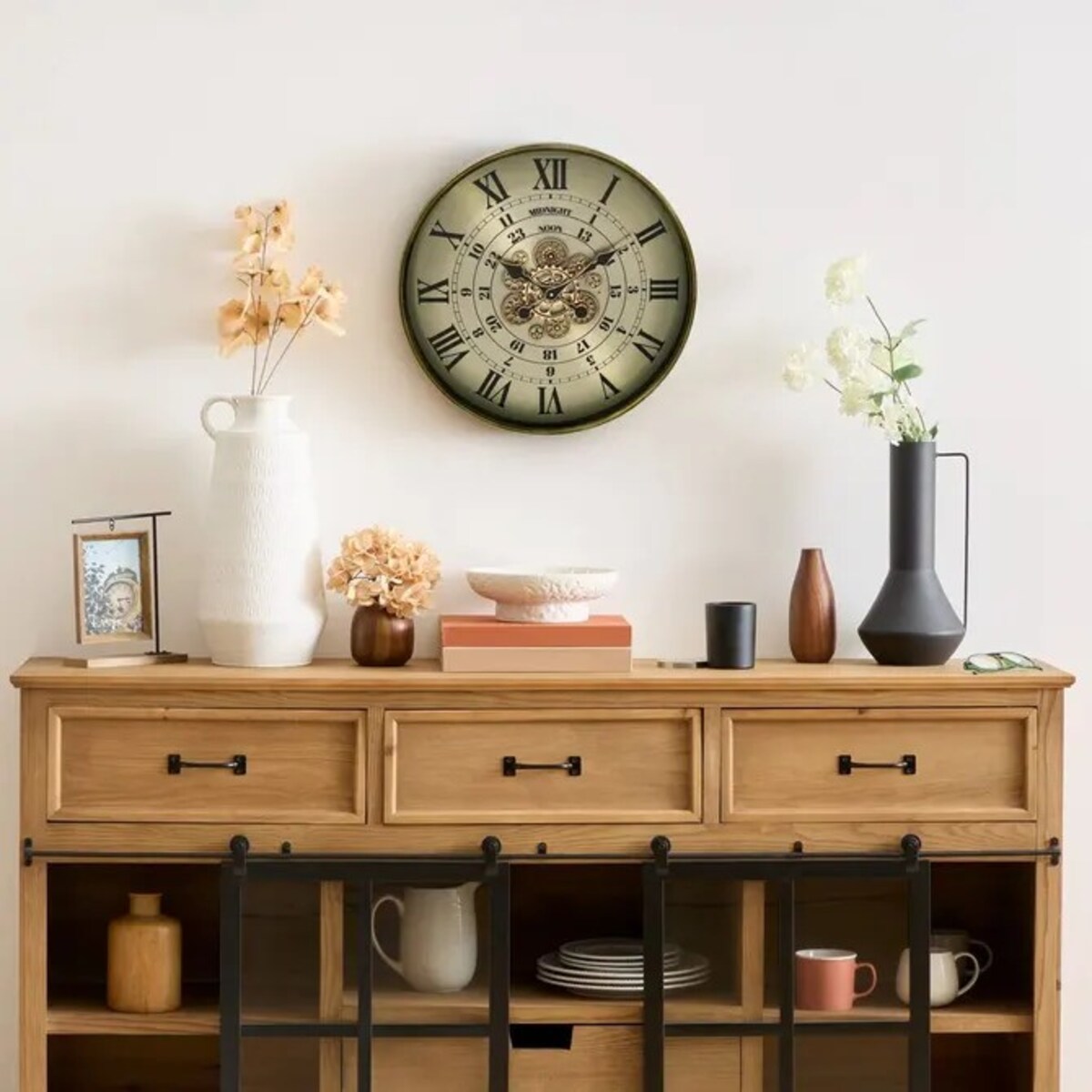 Zegar ścienny, metalowy, zielono-złoty, Michel, 60 cm