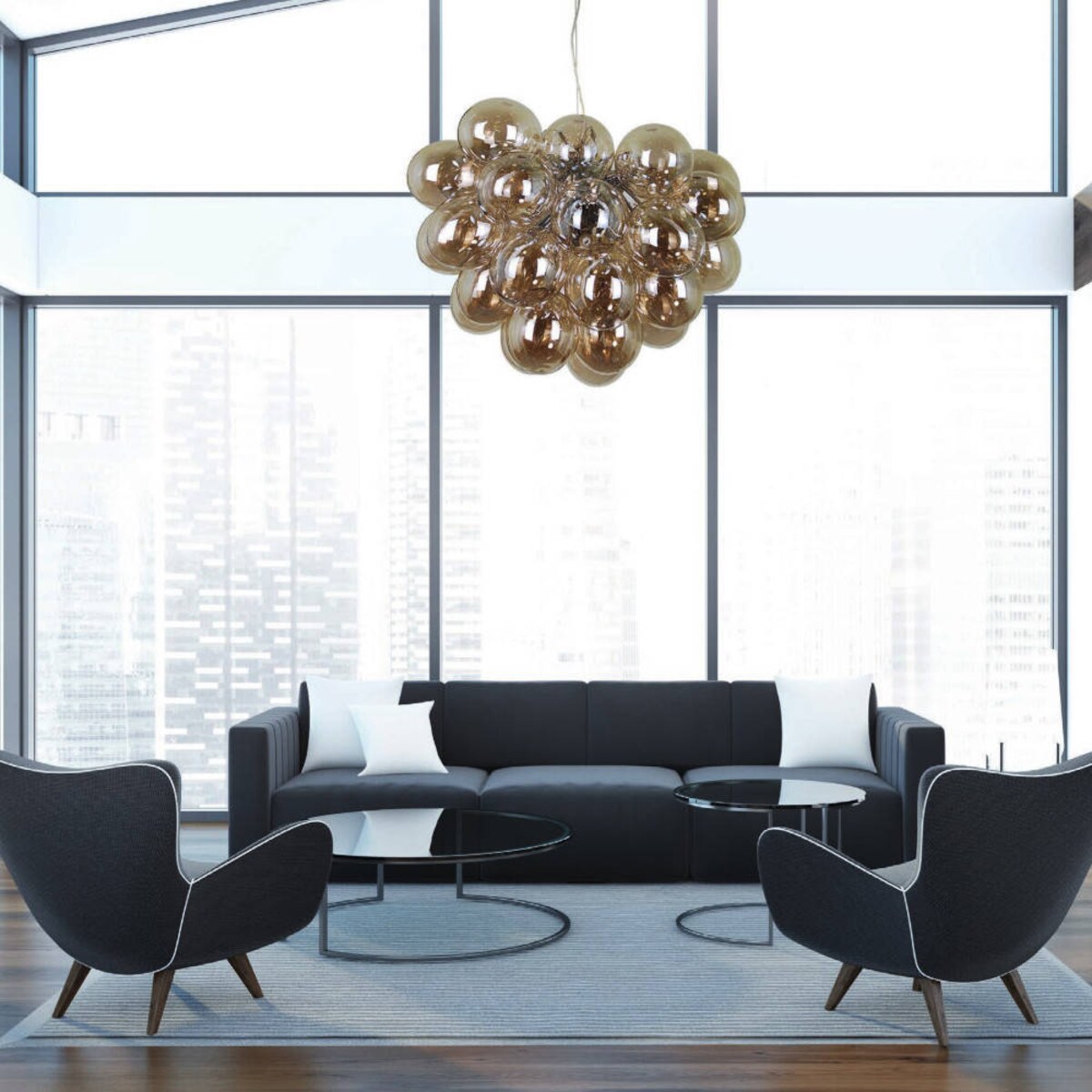 Modernistyczna LAMPA wisząca BENTO PND-7273-S-8-CGN Italux szklana OPRAWA dekoracyjny ZWIS bubbles bańki koniak