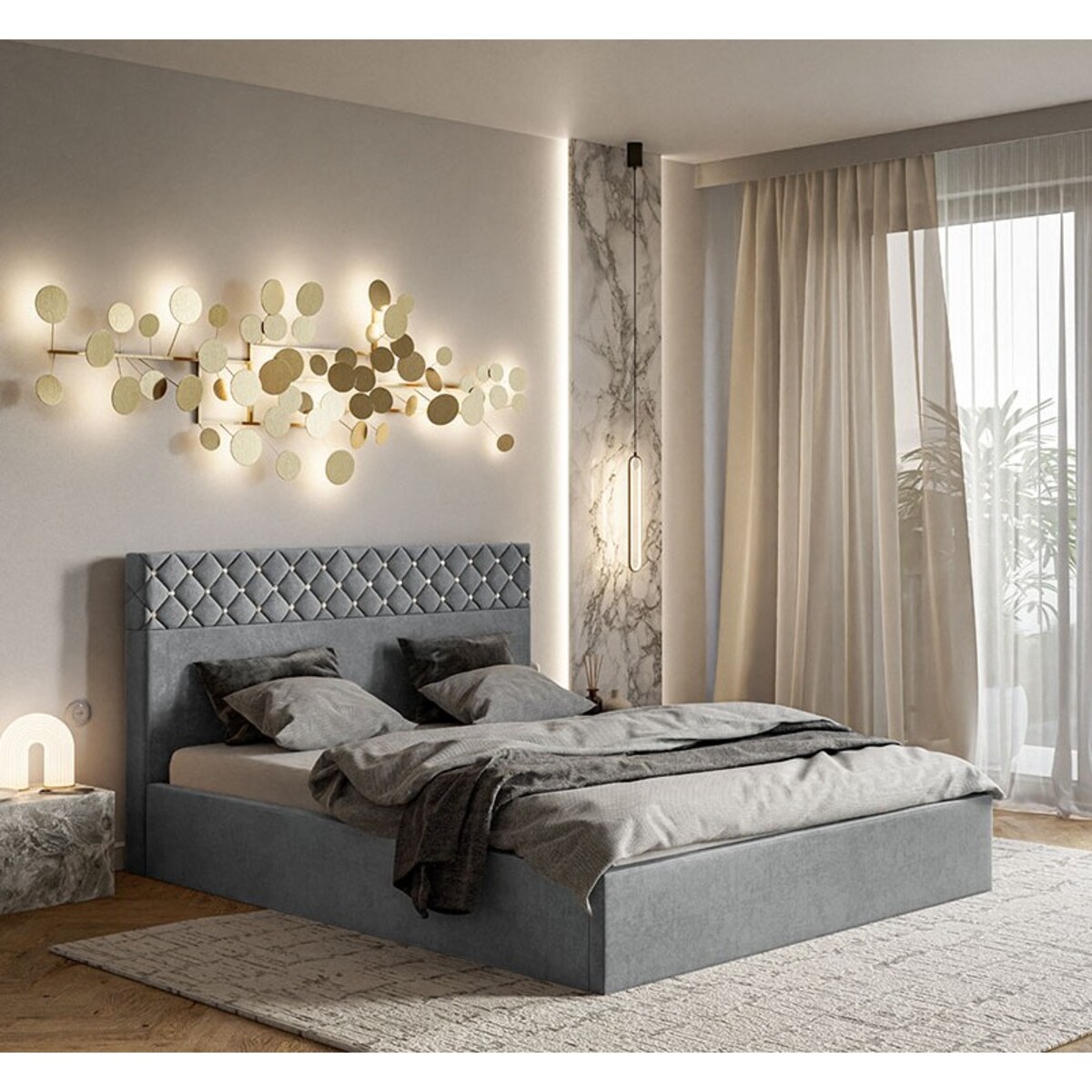Łóżko tapicerowane 120x200 OLDO 4 z pojemnikiem na pościel-szare