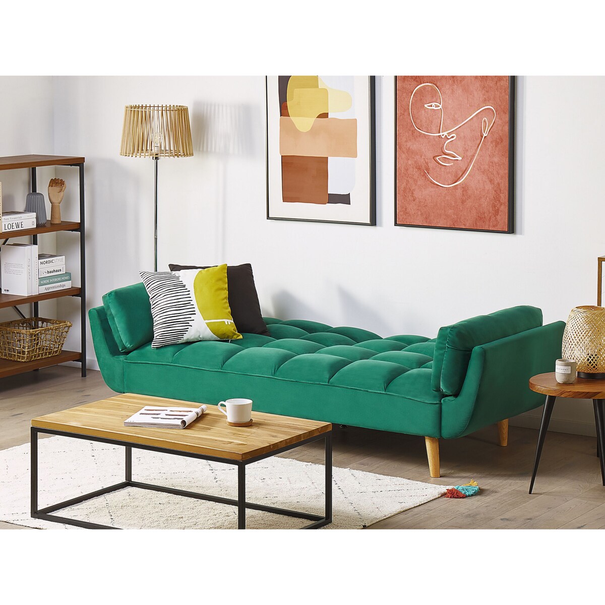 Sofa rozkładana welurowa zielona ASBY