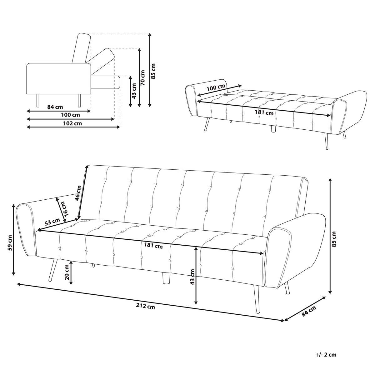 Sofa rozkładana dla 3 osób SELNES Welur Szmaragdowy