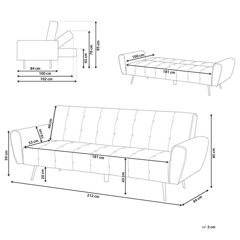 Sofa rozkładana dla 3 osób SELNES Welur Szmaragdowy