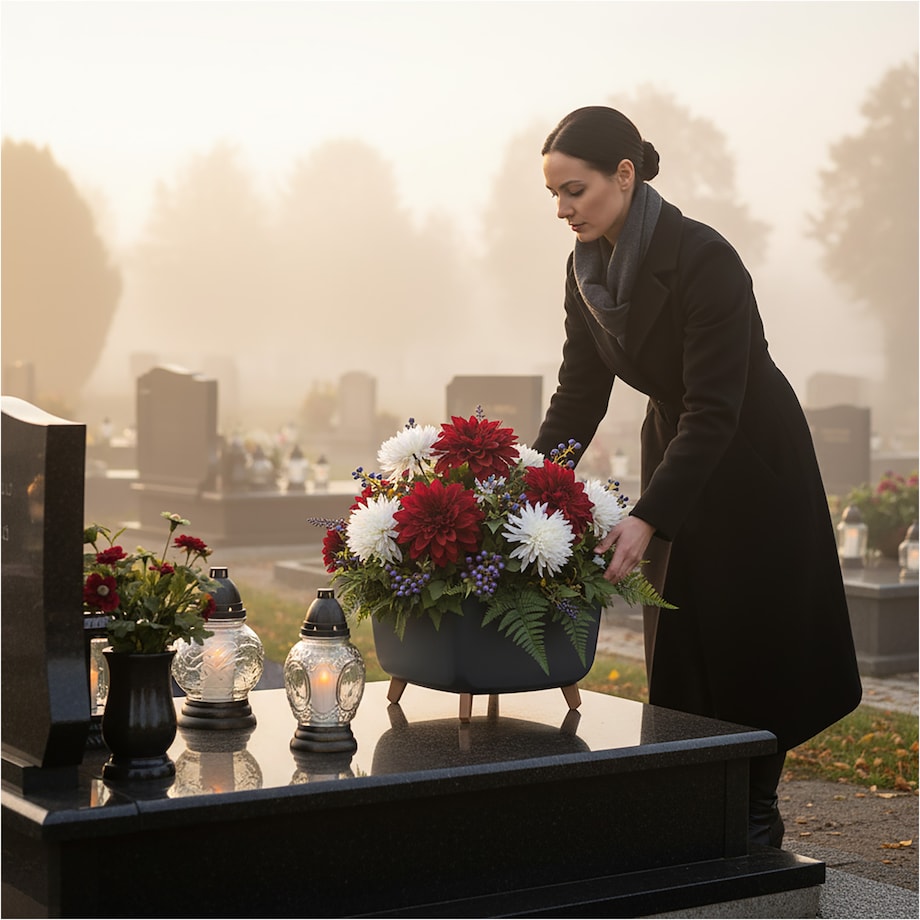 Donica Na Cmentarz Doniczka Na Nóżkach Na Wszystkich Świętych Antracytowa 39 Cm