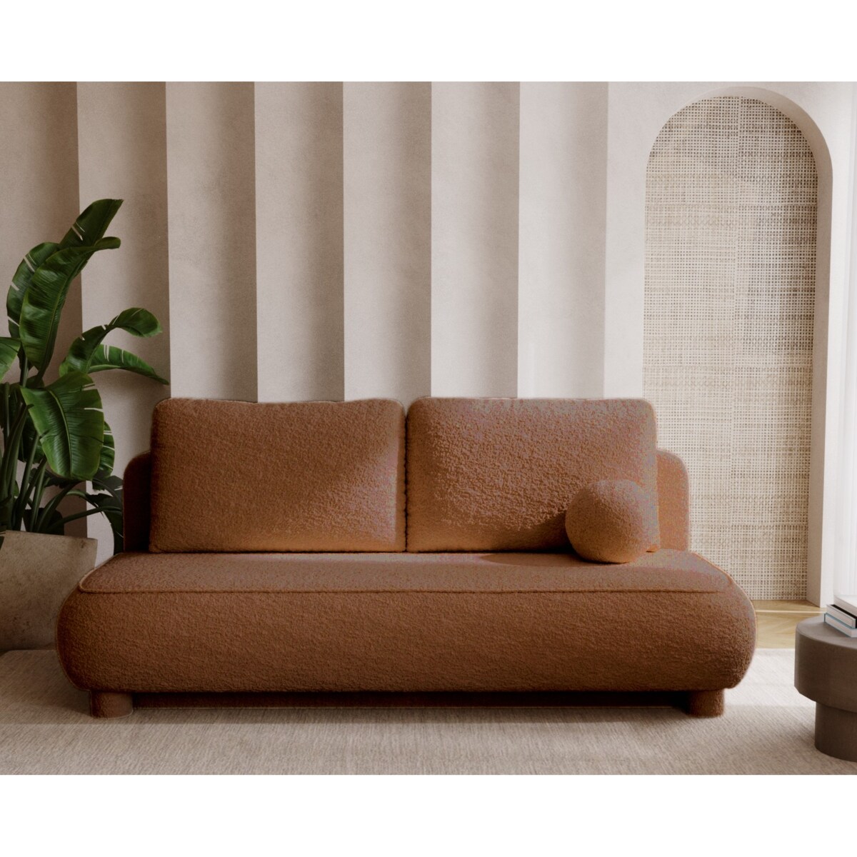 Kanapa Nowoczesna MAJA z funkcją spania w tkaninie boucle - kolor ceglasty