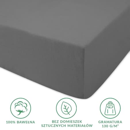 Prześcieradło z bawełny jersey z gumką 120x200 kolor Szary