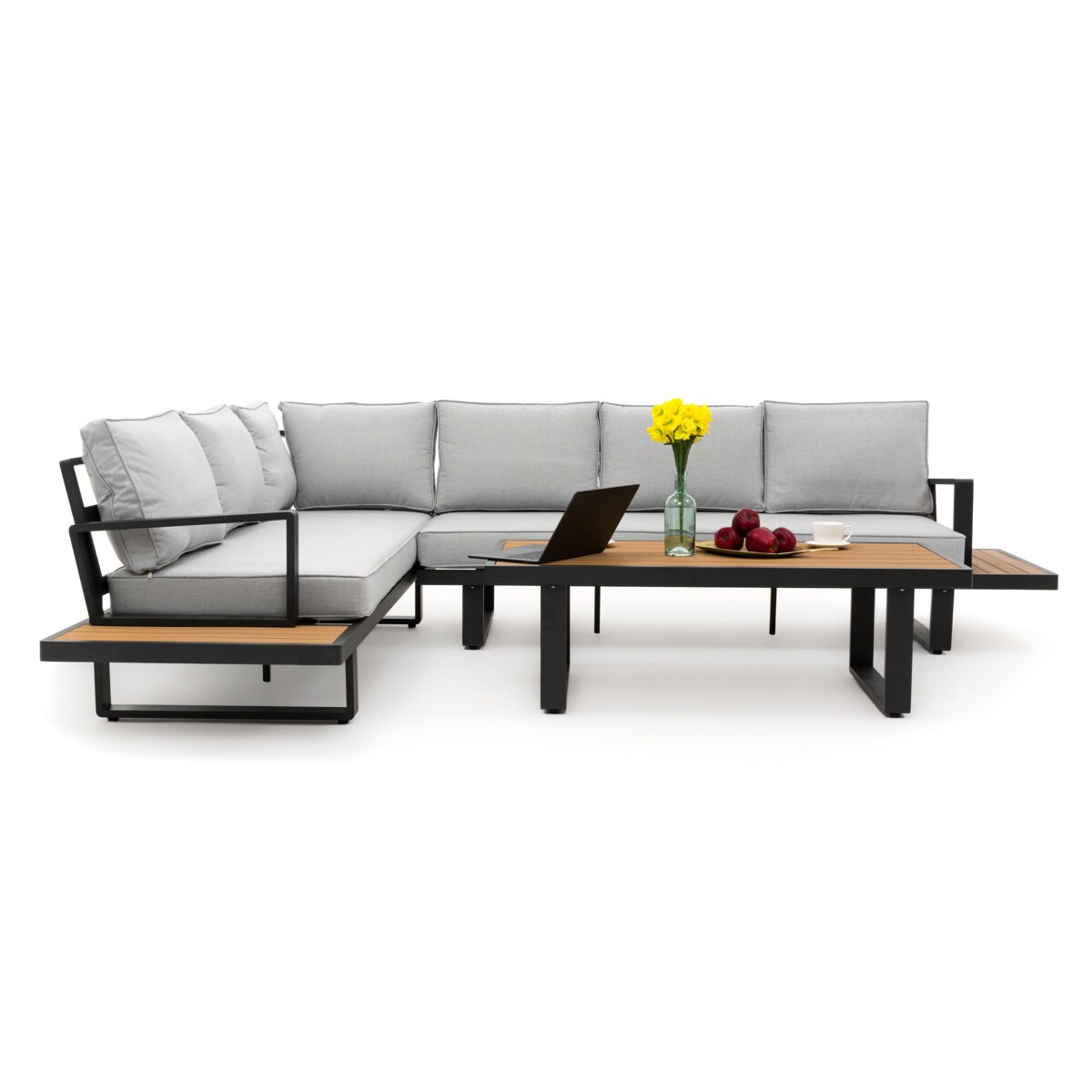 Meble ogrodowe duży narożnik nowoczesny aluminium ATOL grafitowo-szary