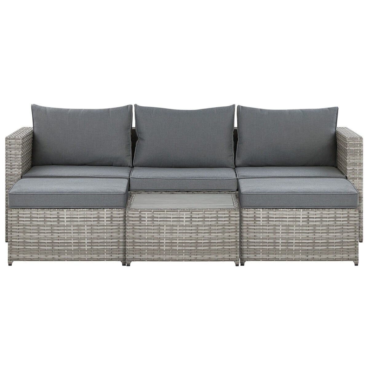 Narożnik ogrodowy ze stolikiem dla 5 osób SABBIA Lewostronny Modułowy Technorattan Jasnoszary