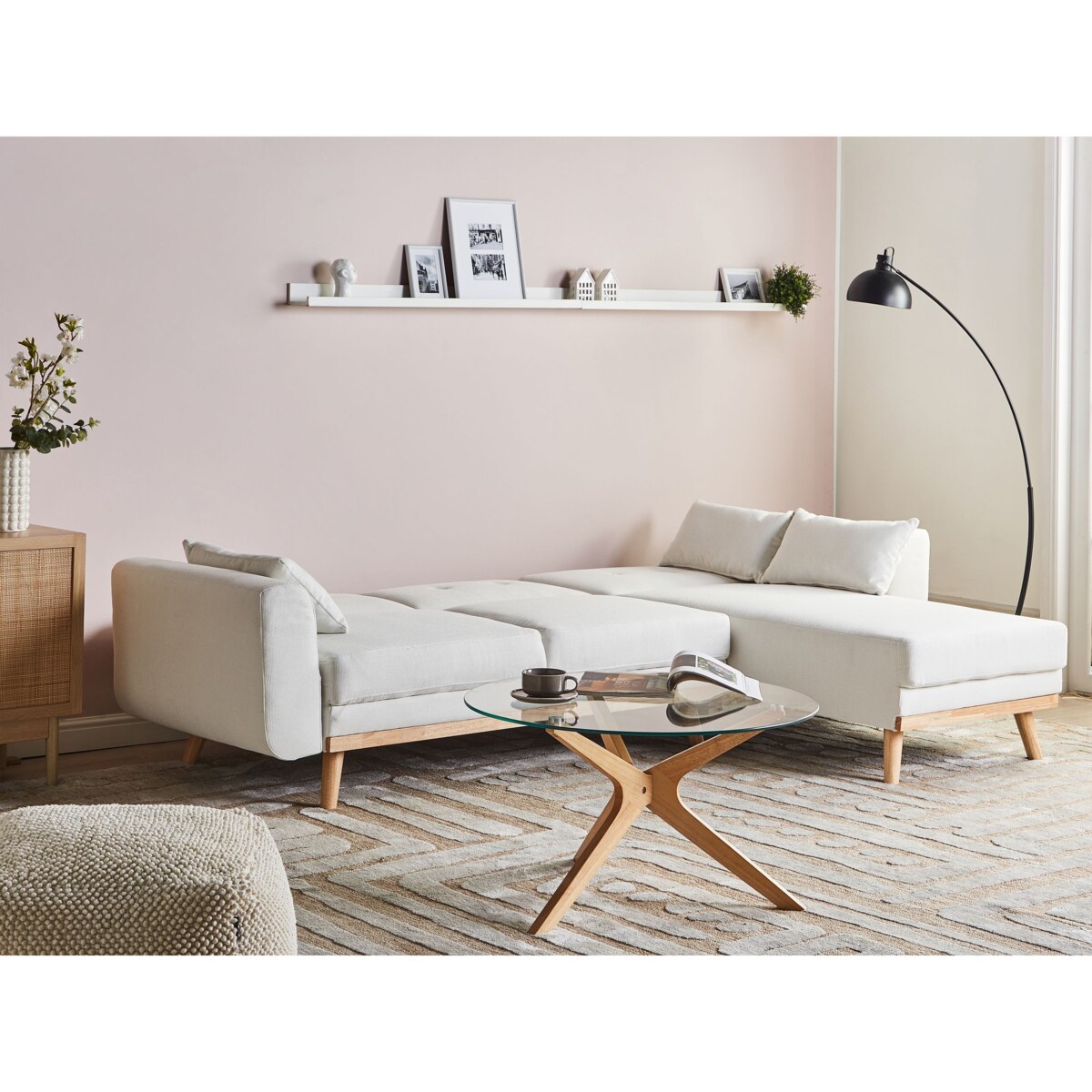 Narożnik rozkładany KAARINA Biały dla 3 osób Lewostronny