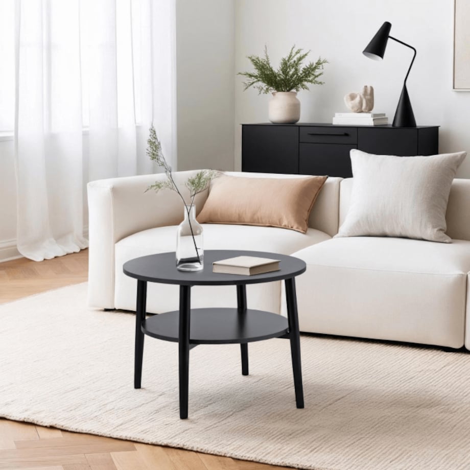 Stolik Kawowy Okrągły Skandynawski Ława Okrągła Loft Czarny PAULO