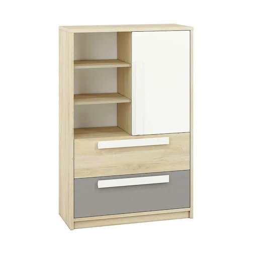 Komoda wysoka DOT 92 buk/biała/szara