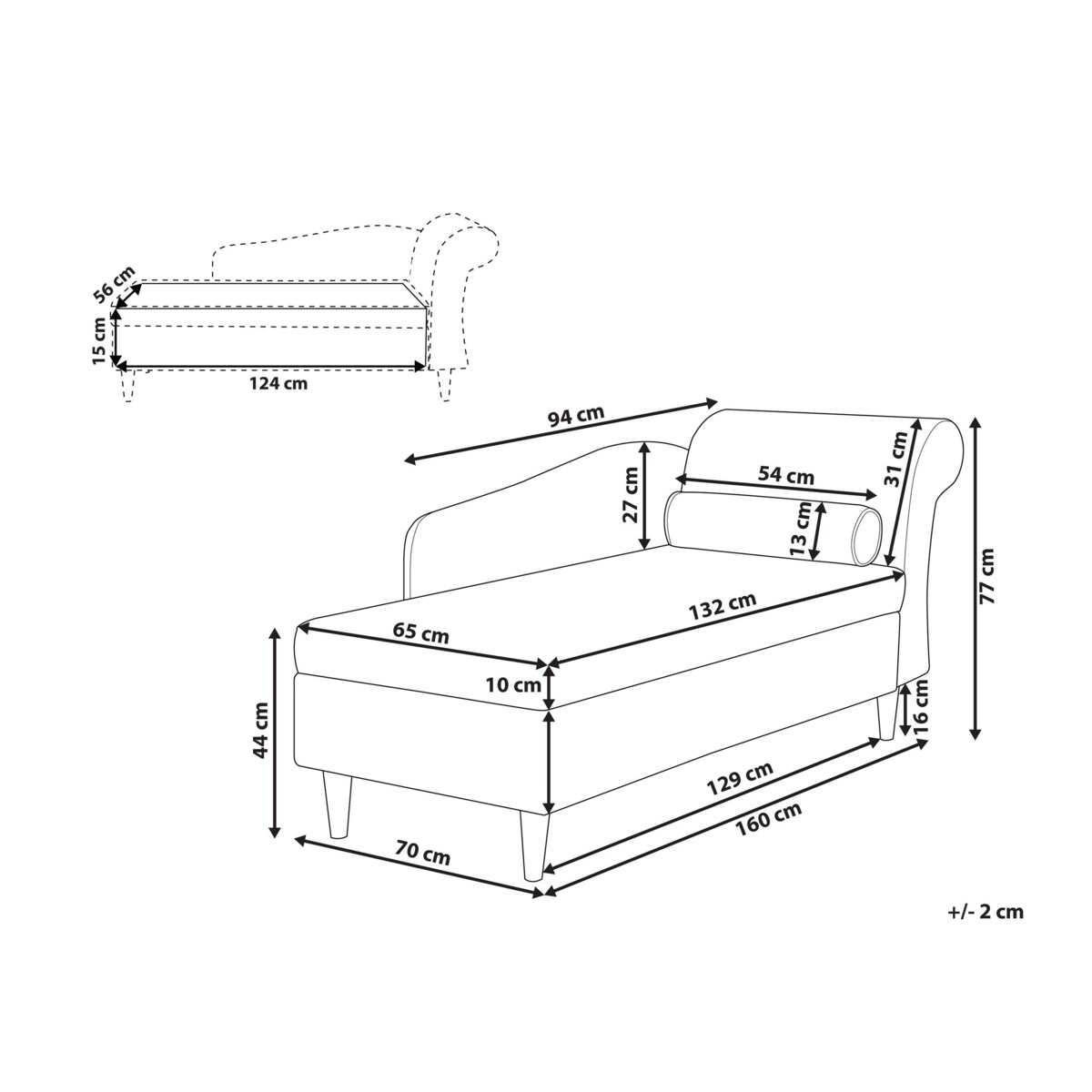 Szezlong welurowy prawostronny czarny LUIRO