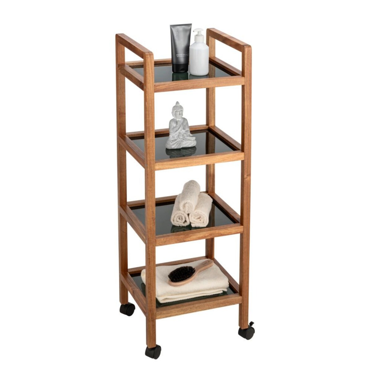 Mobilny regał z drewna akacji FONDI, 4 poziomy, wys. 101,5 cm