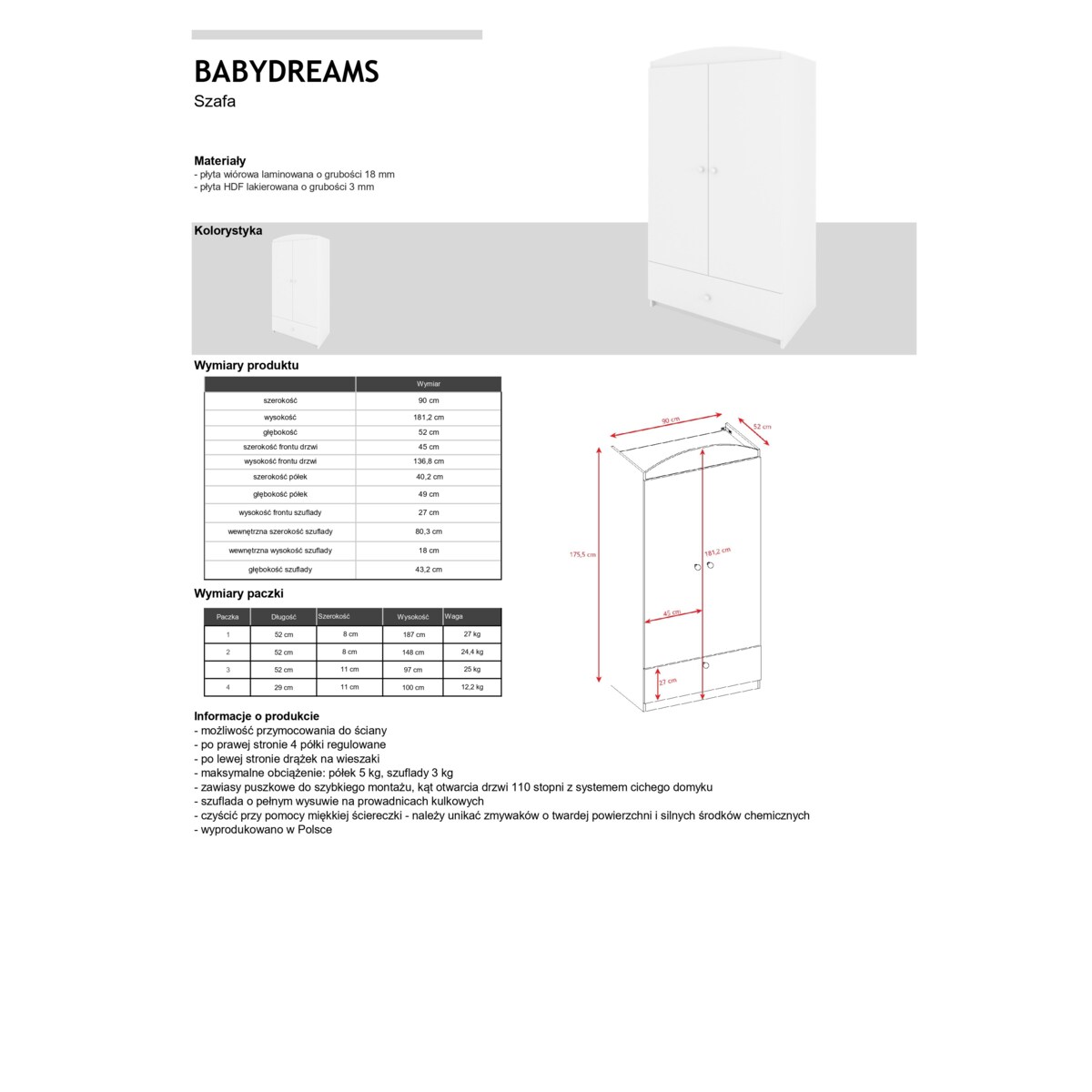 Szafa babydreams biała bez wzoru