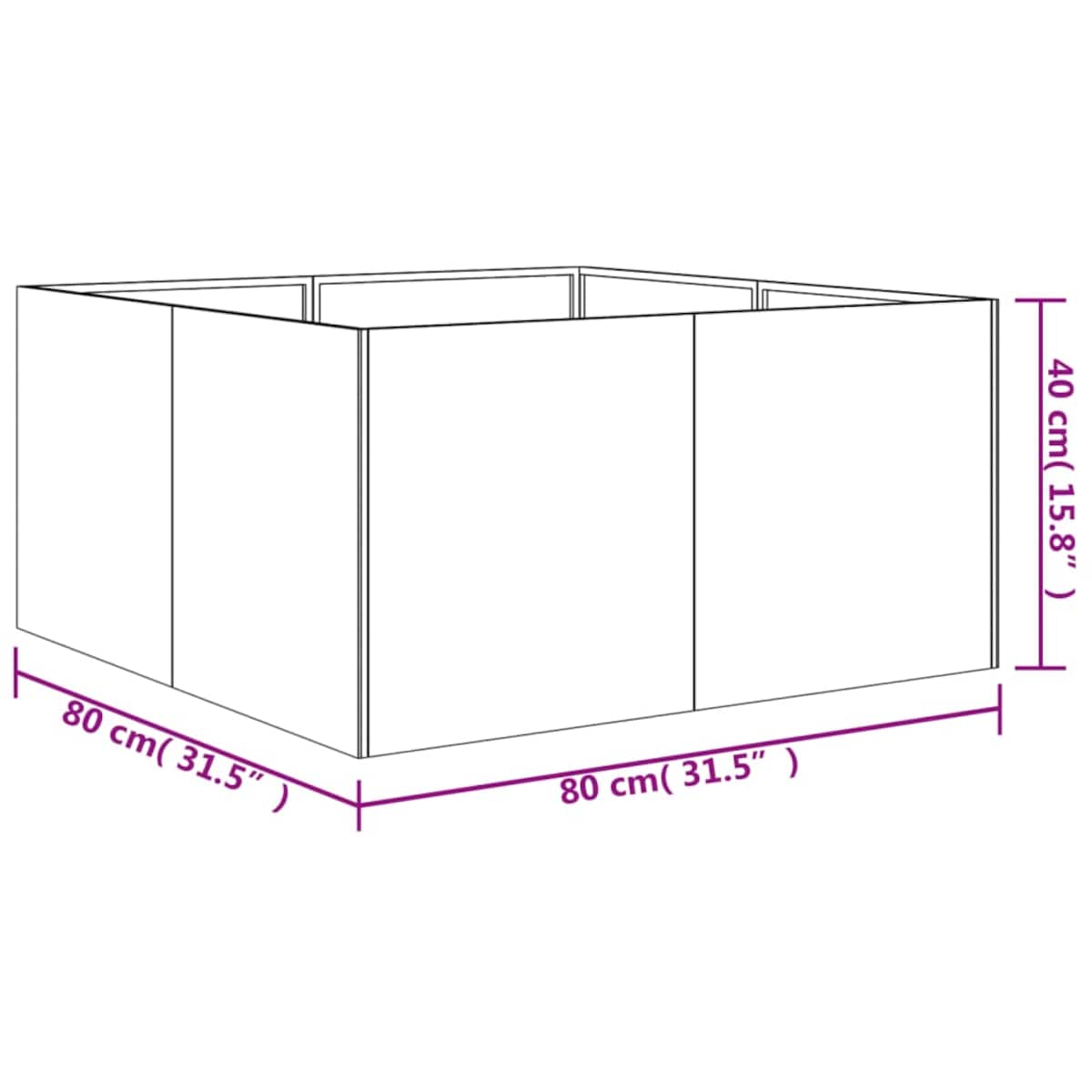 vidaXL Donica, 80x80x40 cm, stal kortenowska