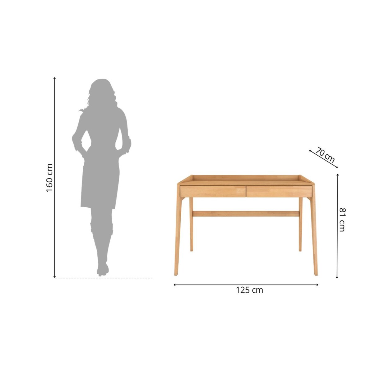 Drewniane bukowe biurko / toaletka z szufladami Visby LISA / kolor naturalny