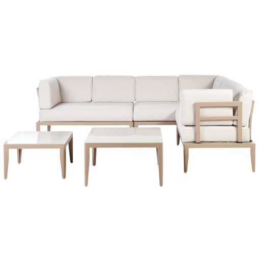 Narożnik ogrodowy ze stolikiem dla 6 osób RIMA III Lewostronny Modułowy Metal Jasnobeżowy