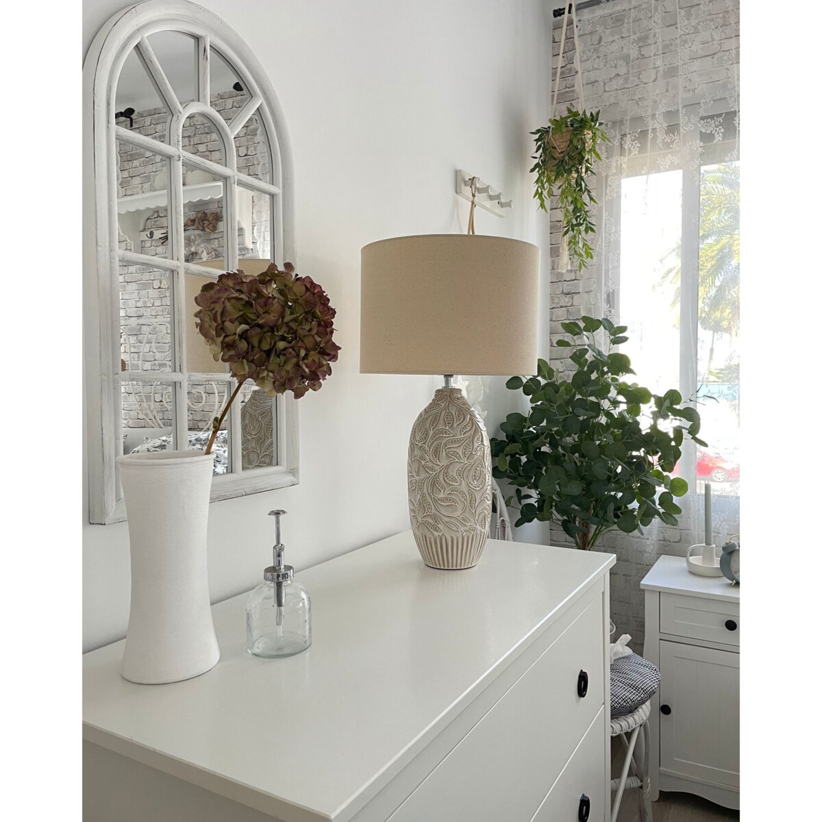 Lampa stołowa ceramiczna beżowa SALZA