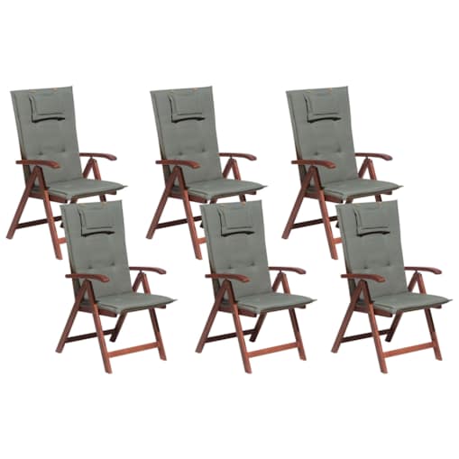 Zestaw 6 krzeseł ogrodowych drewno akacjowe z poduszkami szarymi TOSCANA