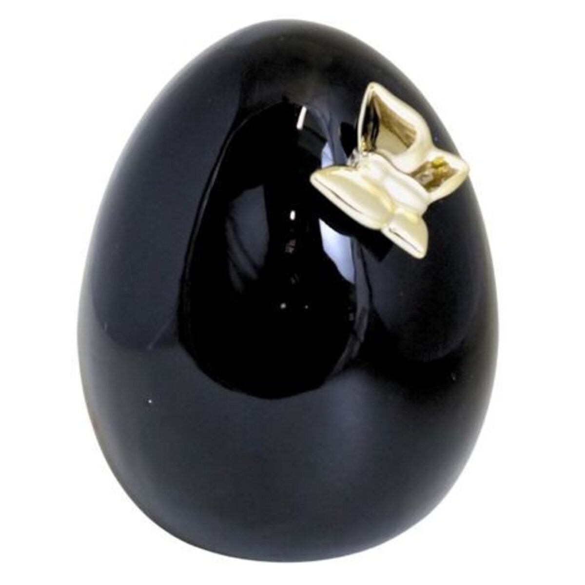 Dekoracja - czarne jajko ceramiczne 17,5x14x14 cm i złoty motylek