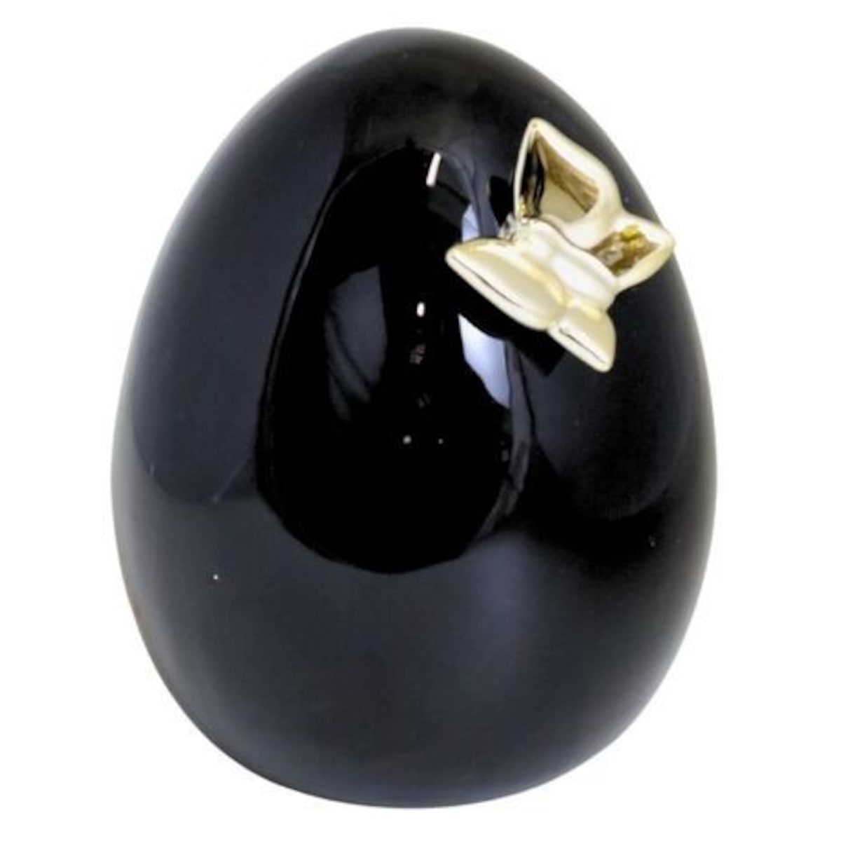 Dekoracja - czarne jajko ceramiczne 17,5x14x14 cm i złoty motylek