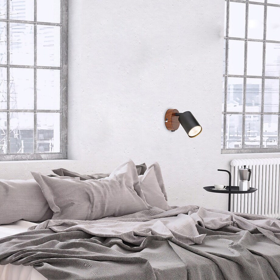 Ścienna lampa sypialniana Edmund 5295 kinkiet regulowany czarny drewno