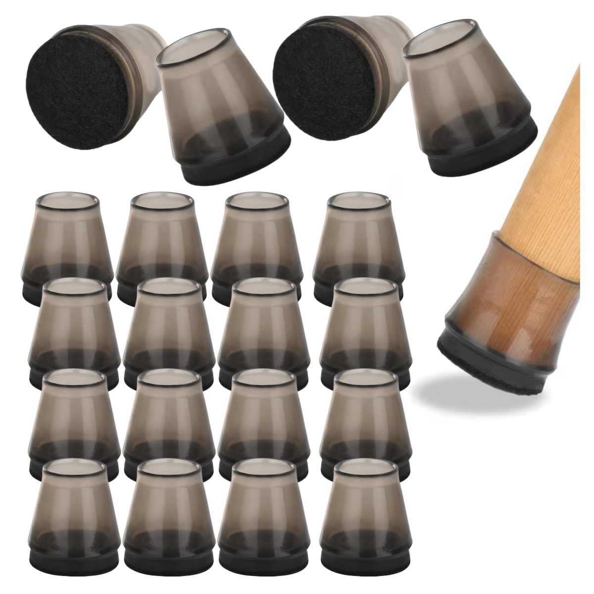 Nakładki na nogi krzesła ochronne czarne z filcem czarne 12-14 mm 16 sztuk