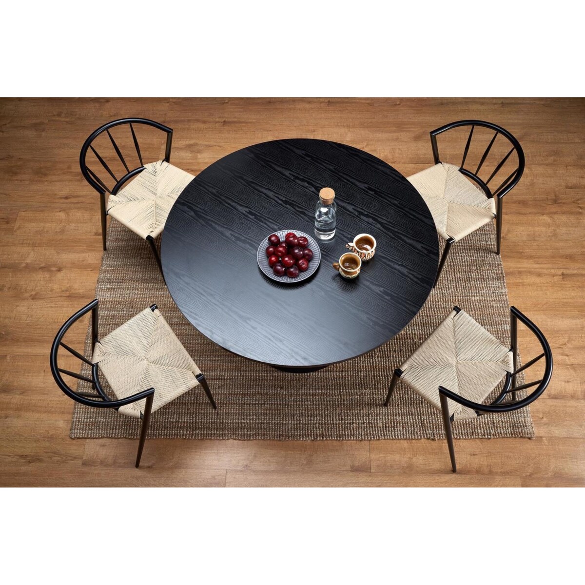STÓŁ OKRĄGŁY Regin czarny MDF dla 4-5 osób na jednej nodze