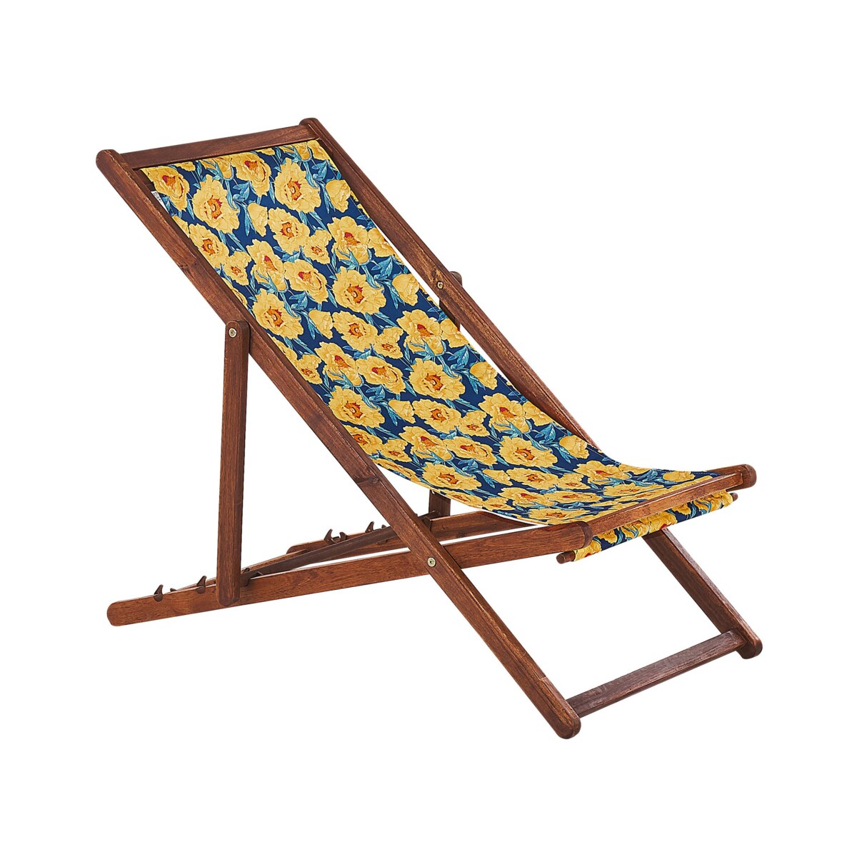 Zestaw 2 leżaków ogrodowych ciemne drewno akacjowe wzór w kwiaty żółty ANZIO