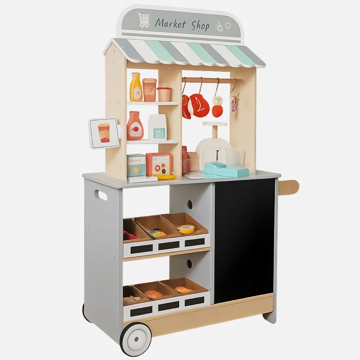 Duży drewniany sklep dla dzieci stragan z akcesoriami do zabawy - warzywniak supermarket XXL