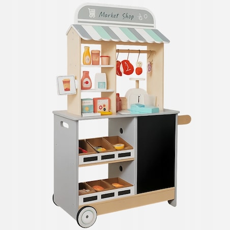 Duży drewniany sklep dla dzieci stragan z akcesoriami do zabawy - warzywniak supermarket XXL