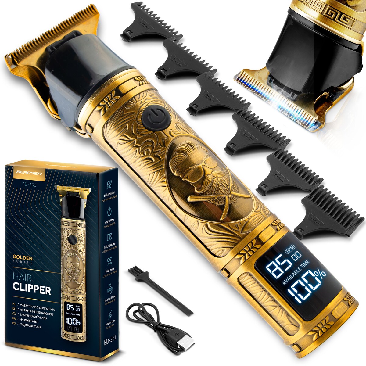 Maszynka do strzyżenia włosów brody Berdsen BD-261 złota Barber