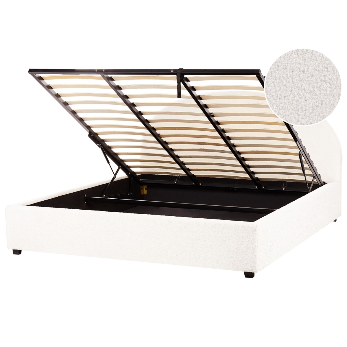 Łóżko z pojemnikiem boucle 180 x 200 cm złamana biel VAUCLUSE