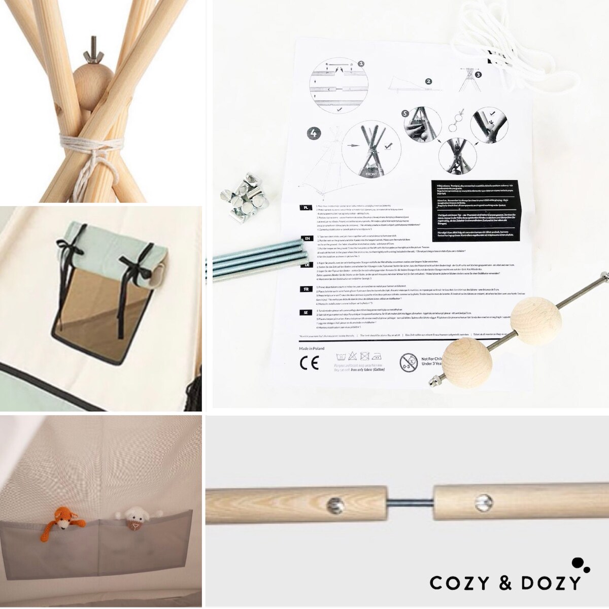 Wodoodporny namiot tipi Garden z miękką matą Honey