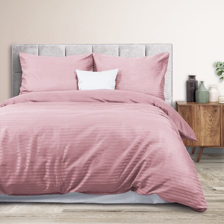 Pościel satyna bawełniana 180x200 Exclusive Cizgili kolor jasny róż