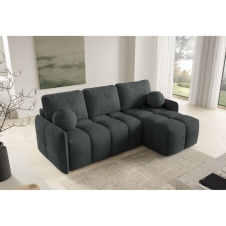 Narożnik MONO z funkcją spania i ozdobnymi poduszkami prawy, grafitowy