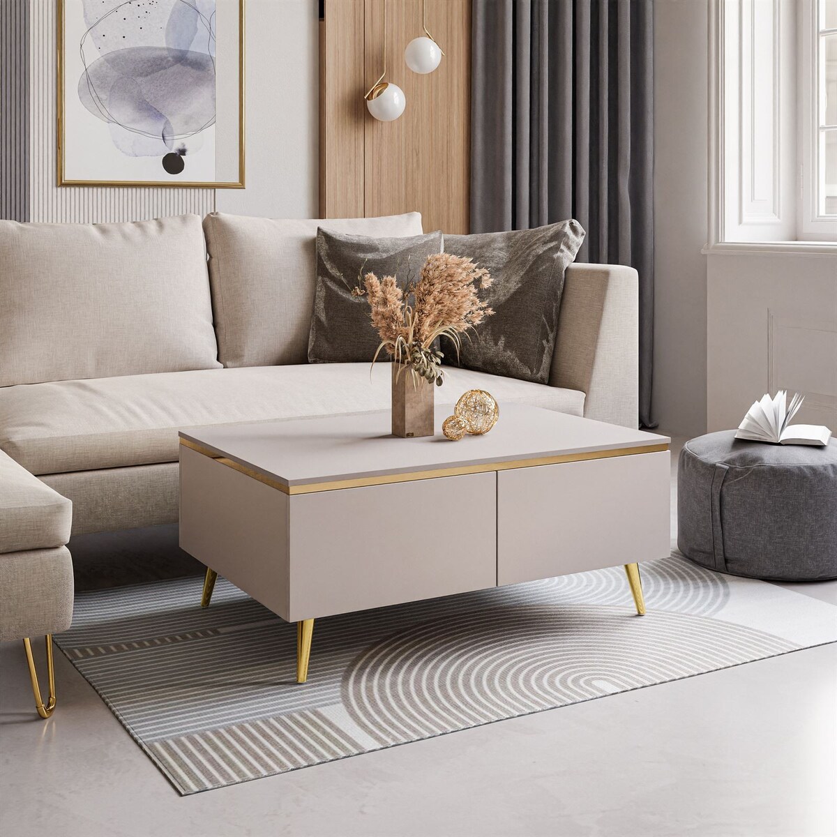 Ława AURORA KASZMIR ze schowkiem nogi skośne złote