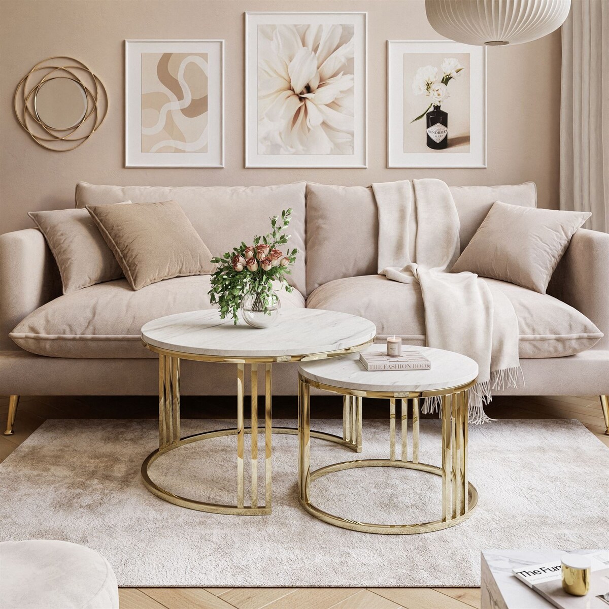 Stolik kawowy 2w1 LORI złoty chrom marmur levanto