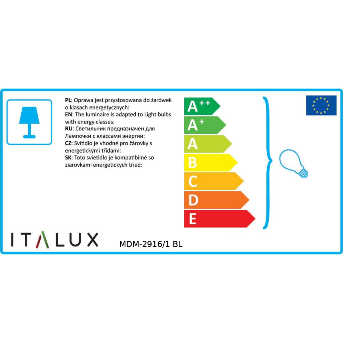 LAMPA wisząca DAVIDE MDM-2916/1 BL Italux szklana OPRAWA zwis niebieski