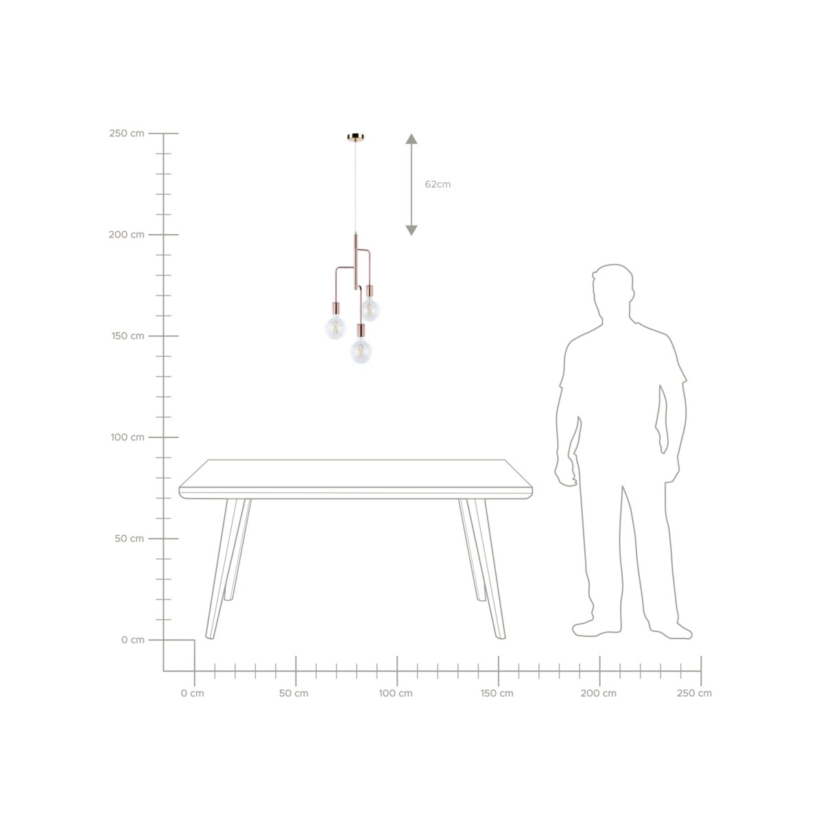 Lampa wisząca 3-punktowa metalowa miedziana BOGNA
