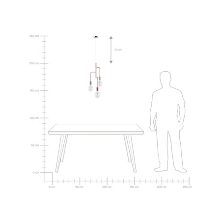 Lampa wisząca 3-punktowa metalowa miedziana BOGNA