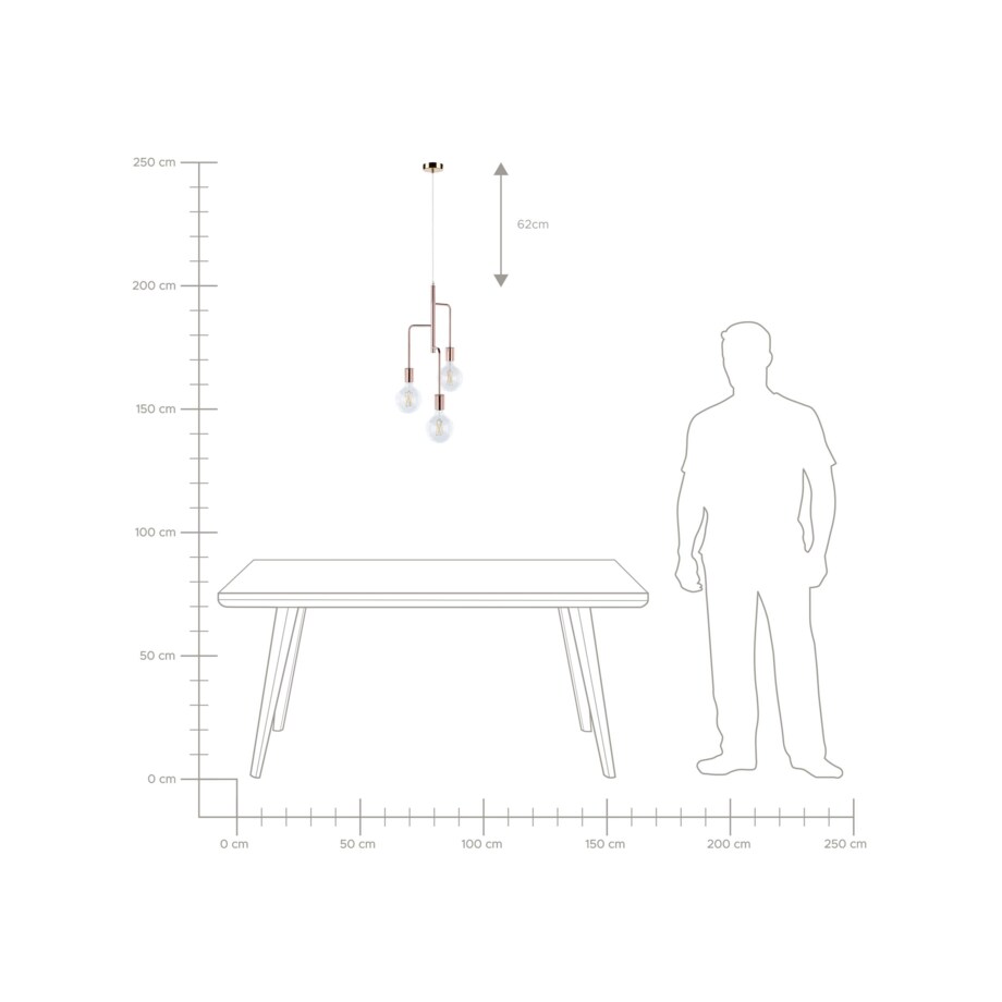Lampa wisząca 3-punktowa metalowa miedziana BOGNA