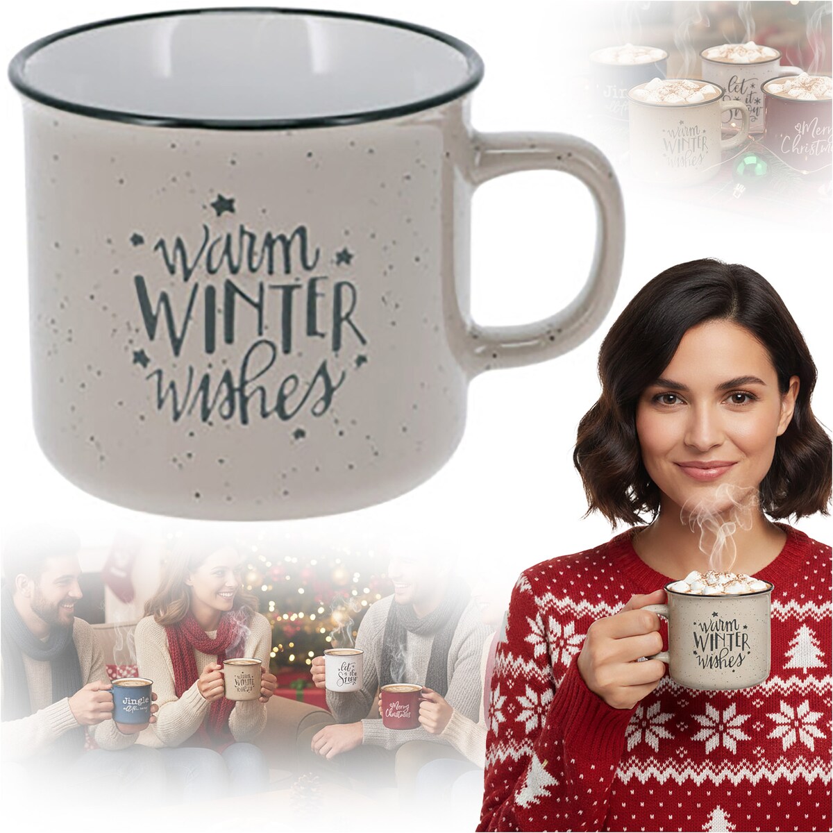 Kubek Świąteczny Kamionka Do Kawy Herbaty Na Prezent Duży 285 Ml