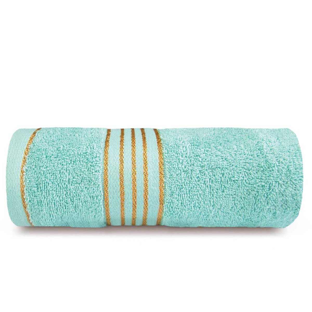 Ręcznik kąpielowy 70x140 cm bawełniany kolor jasny turkusowy z bordiurą w złote paski 500 g/m2 TIWANO