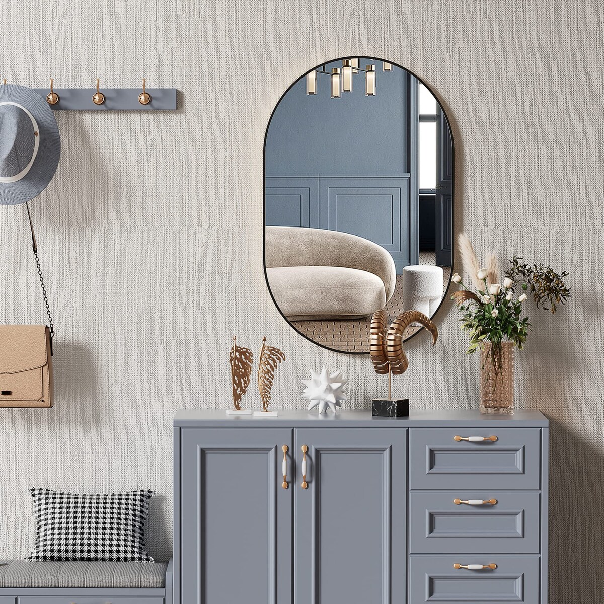 Lustro Owalne 80X40 Cm Czarna Rama