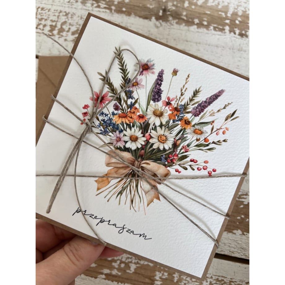 Kartka ręcznie robiona z bukietem Przepraszam, na przeprosiny