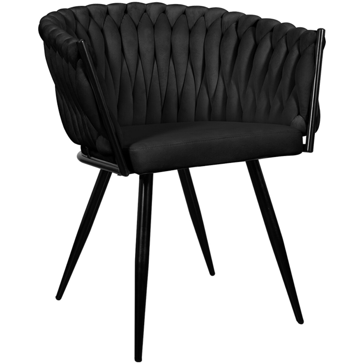 Krzesło tapicerowane do salonu glamour welurowe plecione czarne