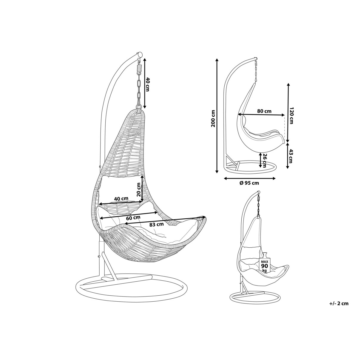 Fotel wiszący ze stojakiem z technorattanu naturalny ATRI II
