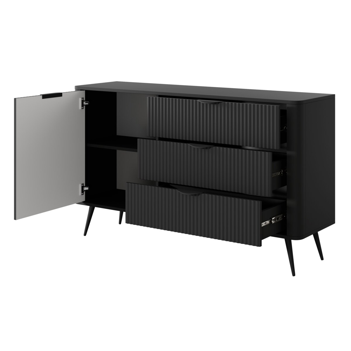 Komoda nowoczesna mała ryflowana D3S LENA, czarna