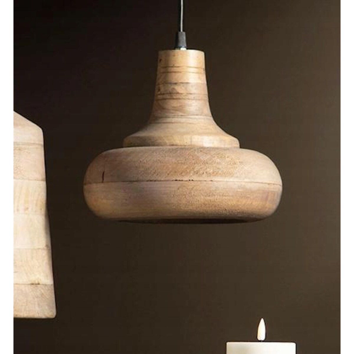 LAMPA SUFITOWA WISZĄCA NAD STÓŁ BOHO DREWNO MANGO NATURALNA DO SALONU 23cm